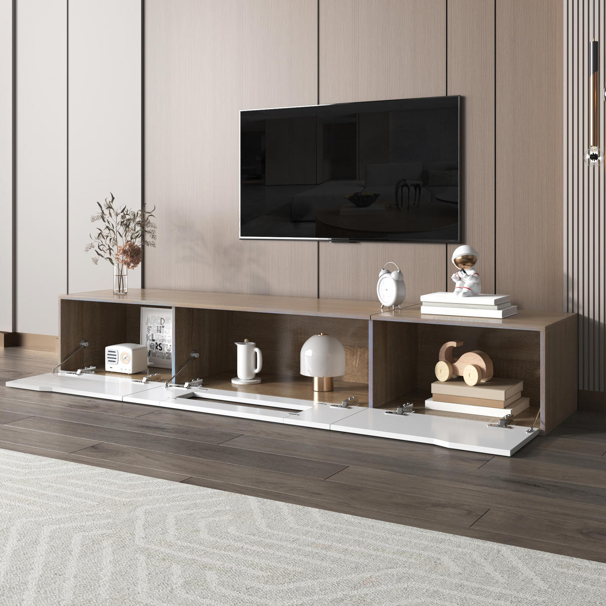TV-SCHRANK Lowboard Hochglanz LED Holzoptik - Weiß, Holzwerkstoff (180/30/35cm) - Fortuna Lai