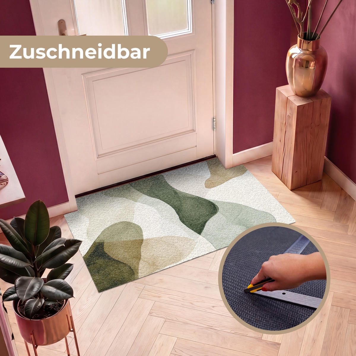 ROHOŽKA Japandi - Abstraktní - Zelená 120x80 cm - různobarevná, textil/umělá hmota (120/0.4cm) - MuchoWow