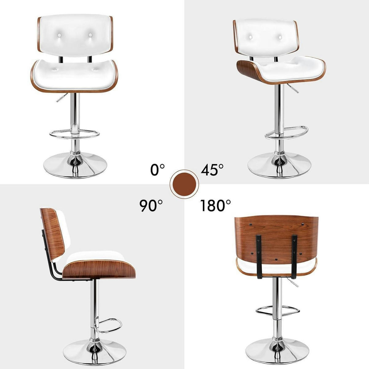 BARHOCKER Odette PU-Leder Weiß mit 360°-Drehung und Höhenverstellung - Weiß, Kunststoff (45/115.5/45cm)
