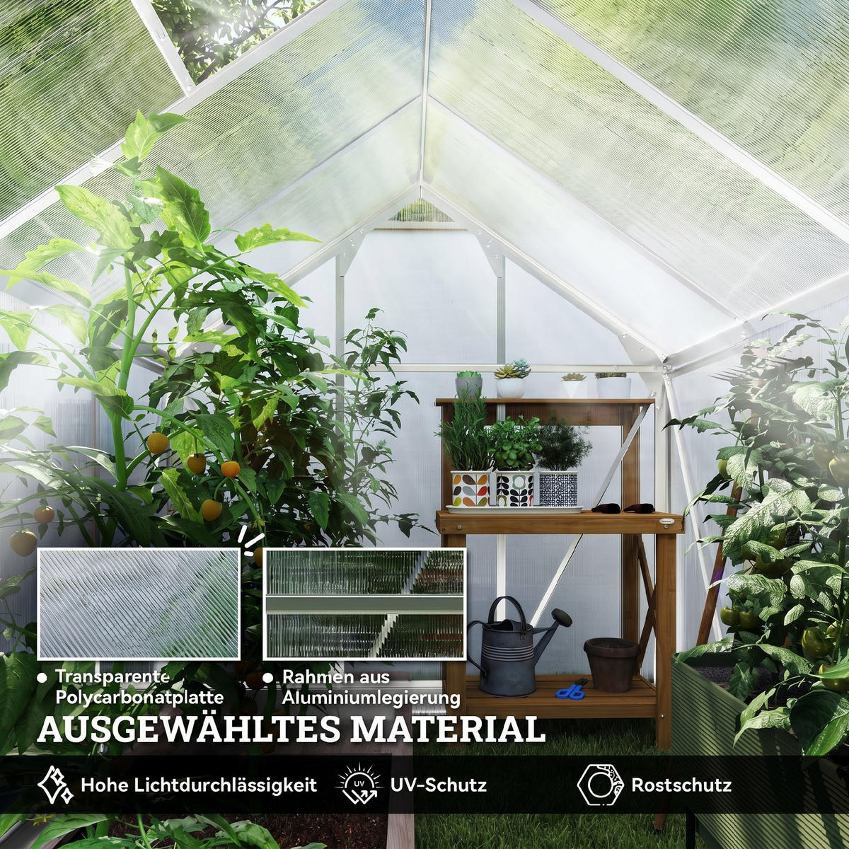 GEWÄCHSHAUS Aluminiumlegierung Polycarbonat Silber - Silberfarben, Metall (252/201/190cm) - Outsunny