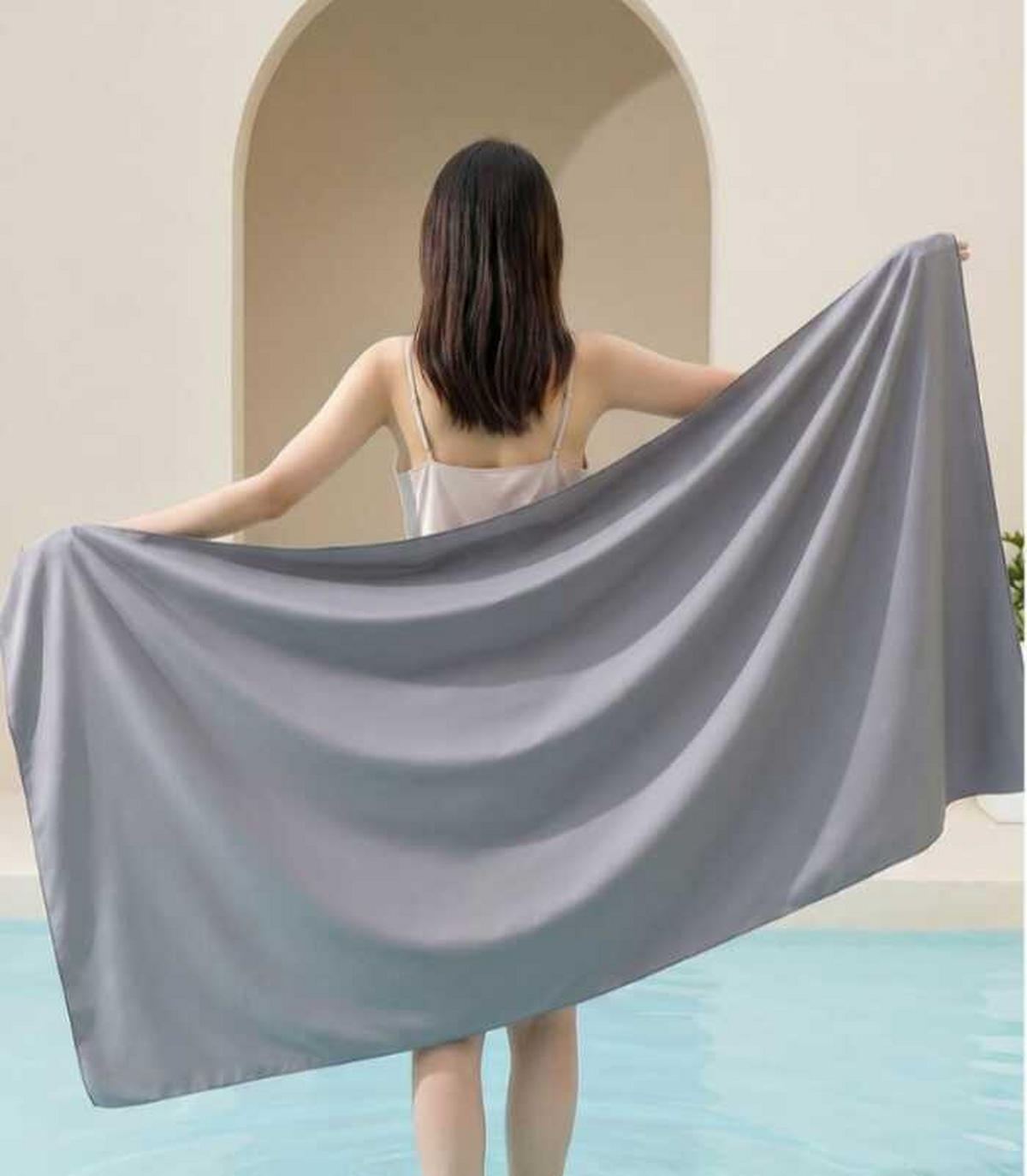 STRANDTUCH mit Knöpfen - 80 x 160 cm - Grau - Grau, Textil (80/160cm)
