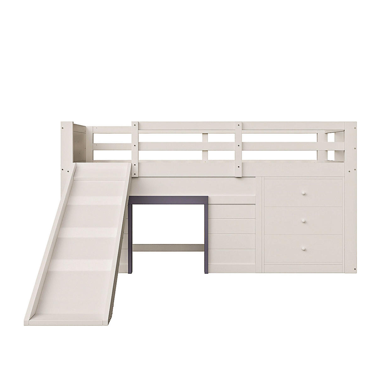 HOCHBETT 90/200 cm creme aus MDF mit Rutsche und Schubladen - Weiß, Holzwerkstoff (90/200cm) - OKWISH