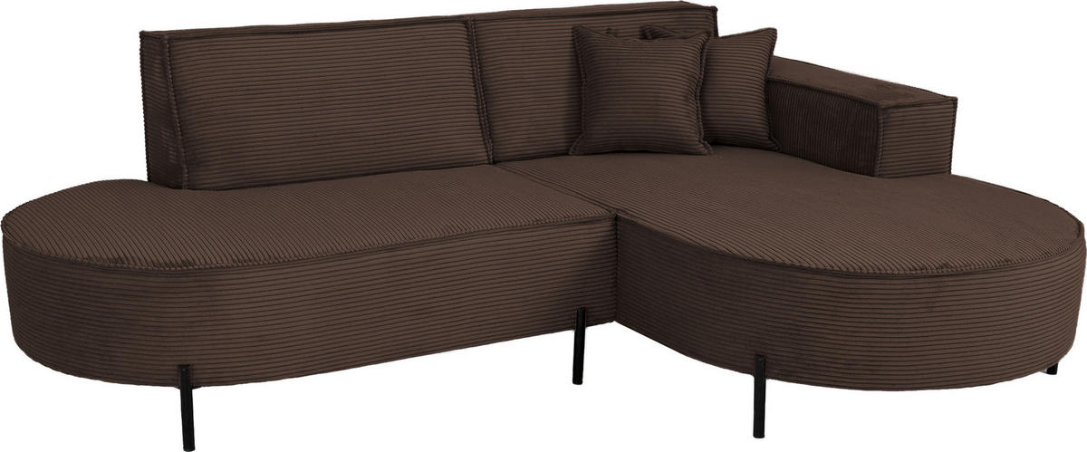 ECKSOFA Hana Loft 3-Sitzer Ecke Rechts, Cordstoff Chenille, Dunkelbraun 241/80/168 cm - Schwarz/Braun, Textil/Metall (241/168cm) - WFL GROUP