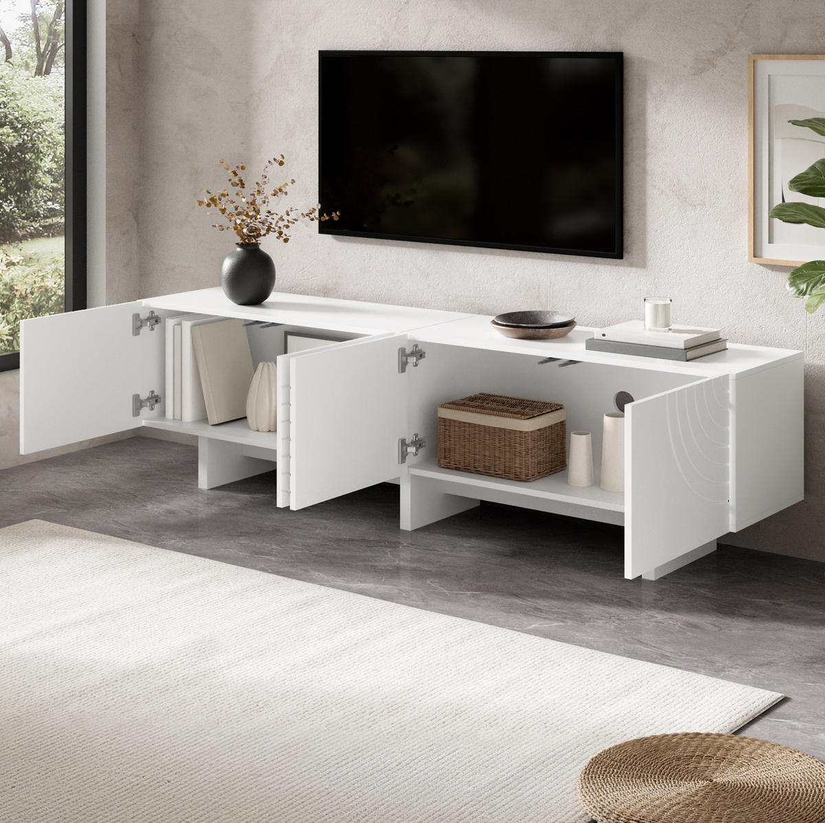 TV-LOWBOARD 170/35/50 cm weiß aus MDF und PB mit 4 Türen - Weiß, Holzwerkstoff (170/50/35cm) - OKWISH