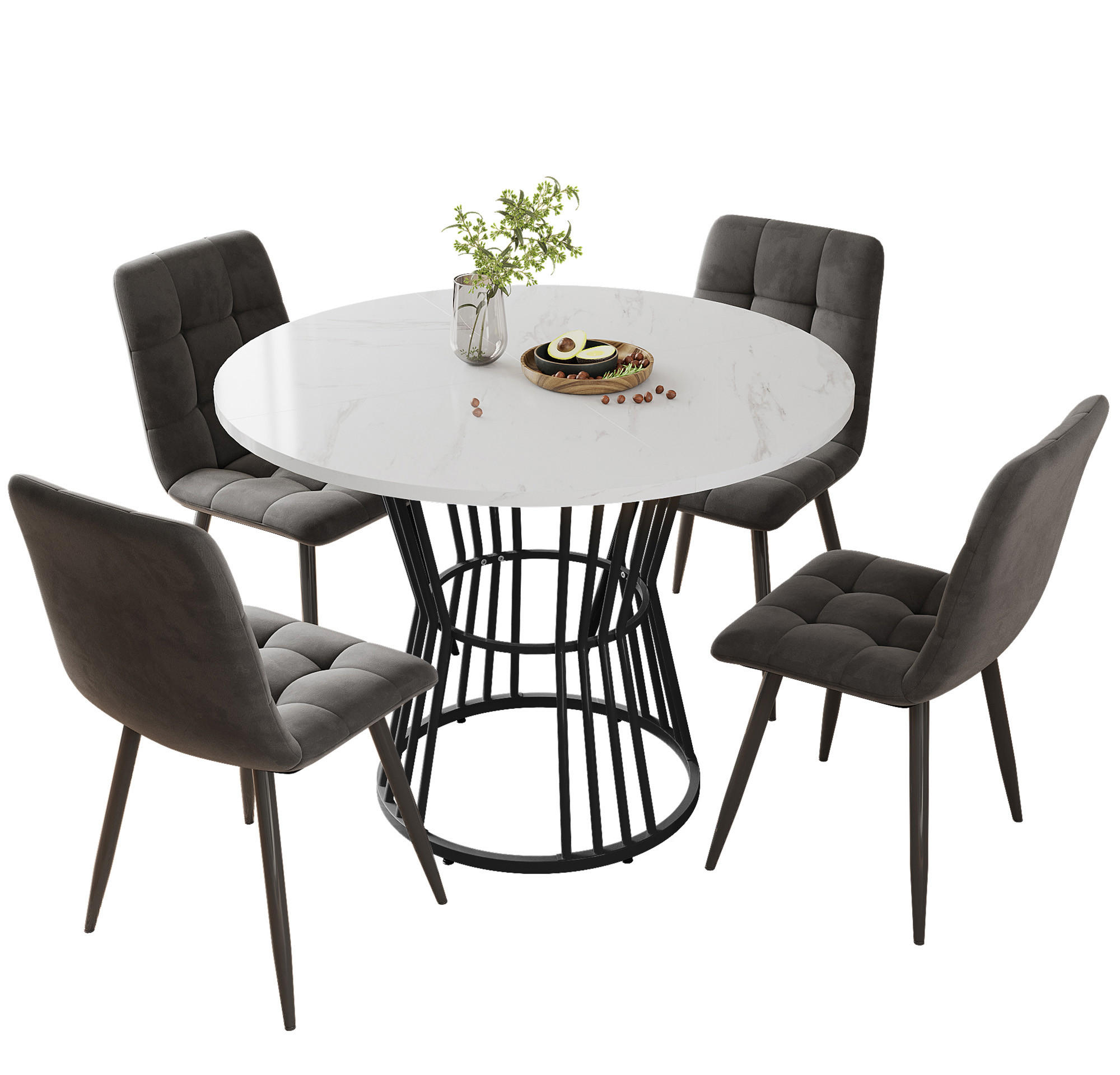 ESSGRUPPE DE-39139 runder 100 cm Tisch mit 4 Stühlen Dunkelgrau - Dunkelgrau, Holzwerkstoff (100/75/100cm) - ComfortXL