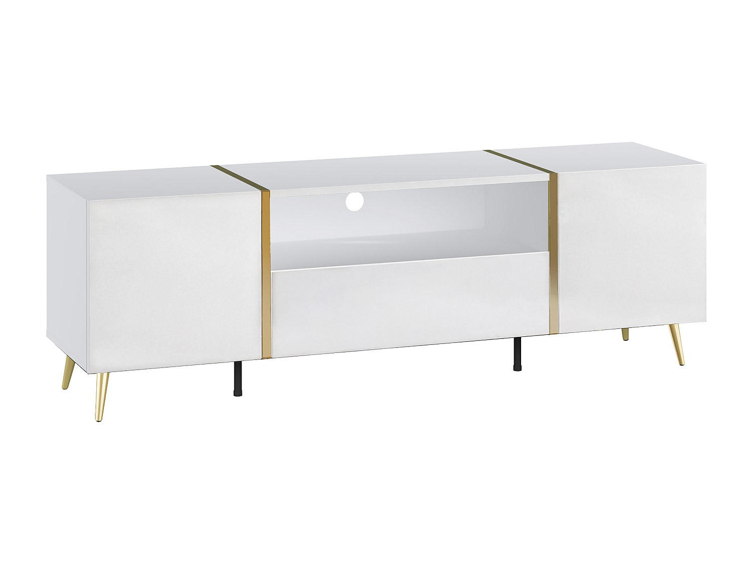 TV-BOARD - 158cm x 41cm - Holzspan - weiß, goldfarben - MARZIALO - Weiß, Holz (158/51.8/41cm) - Vente-Unique