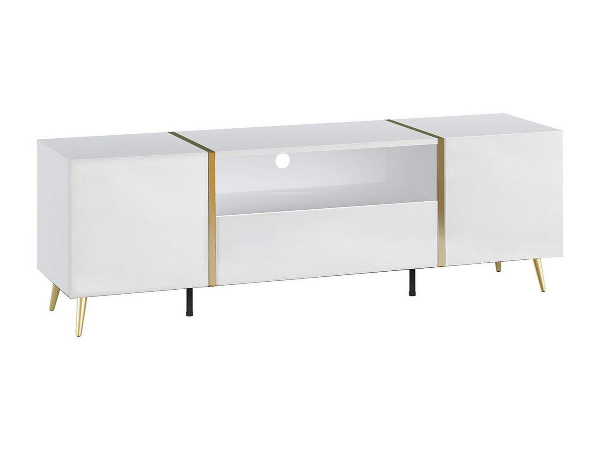 TV-BOARD - 158cm x 41cm - Holzspan - weiß, goldfarben - MARZIALO - Weiß, Holz (158/51.8/41cm) - Vente-Unique