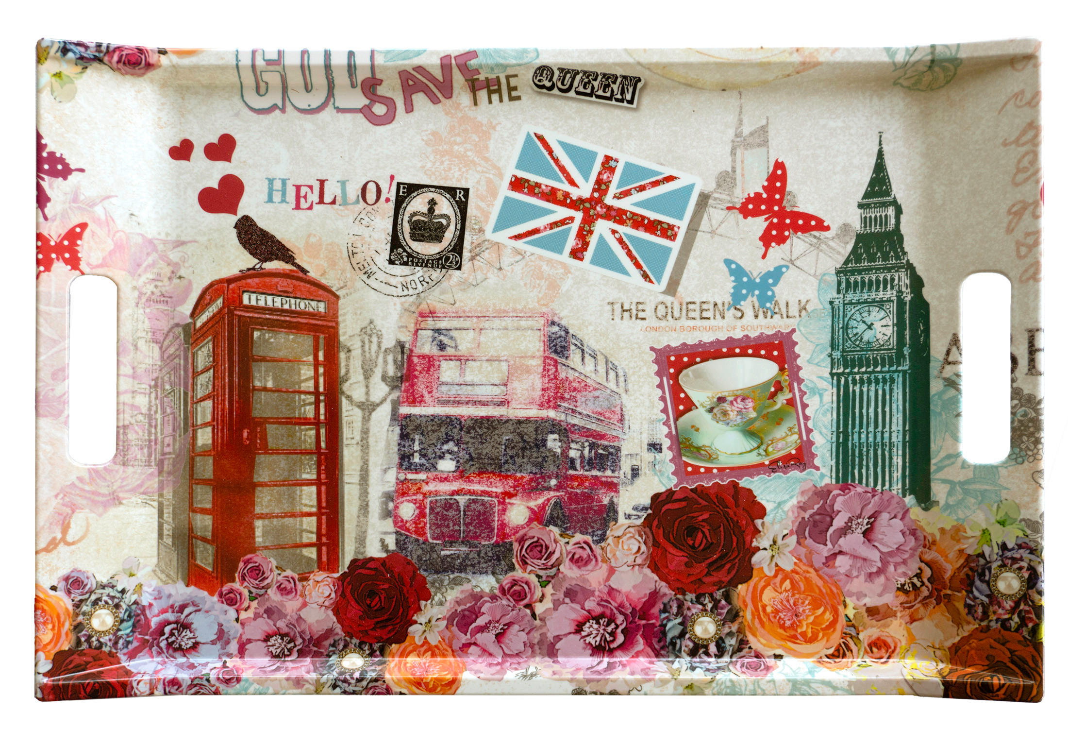 TABLETT London, rechteckige Serviertablett mit Griff 47x31 cm - Multicolor, Kunststoff (31/3/47cm) - Lashuma