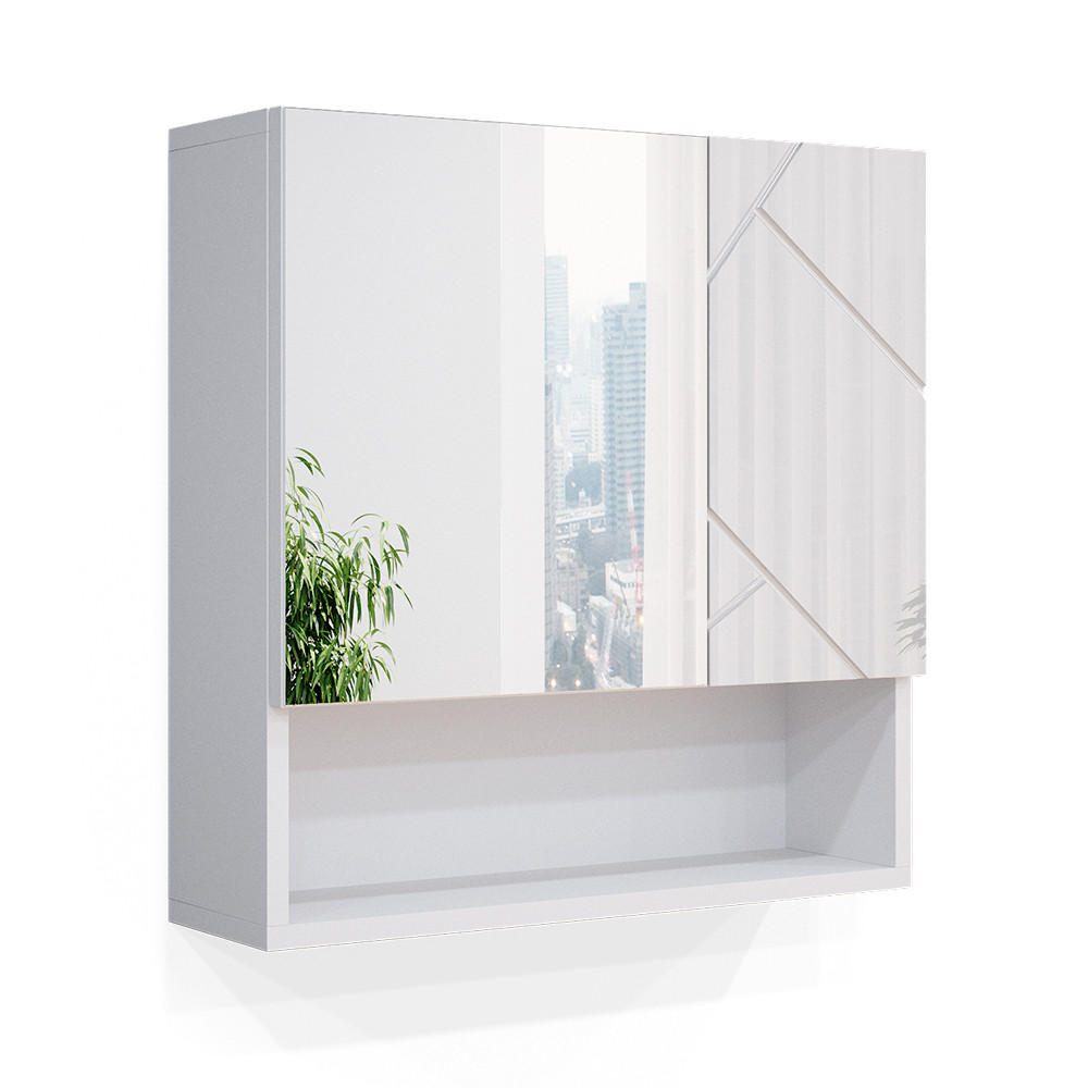 BADSPIEGELSCHRANK Irma Weiß 54 x 55 cm - Weiß Hochglanz/Weiß, Holzwerkstoff (54/55/16.9cm) - Vicco