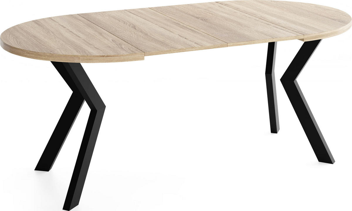 ESSTISCH Savio rund ausziehbar verlängerbar XXL, Eiche Sonoma Hellbraun 100-200/100/77 cm - Schwarz/Sonoma Eiche, Holz/Holzwerkstoff (100/100/77cm) - WFL GROUP