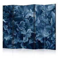 PARAVÁN Jednostranný 5-dielny 225x172 cm Modré Listy - modrá, drevo/textil (225/172/3cm) - Muralo