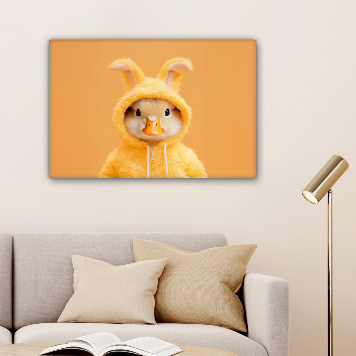 LEINWANDBILD Osterhase - Kostüm - Ente Wanddeko 90x60 cm - Gelb, Textil (90/60cm) - MuchoWow