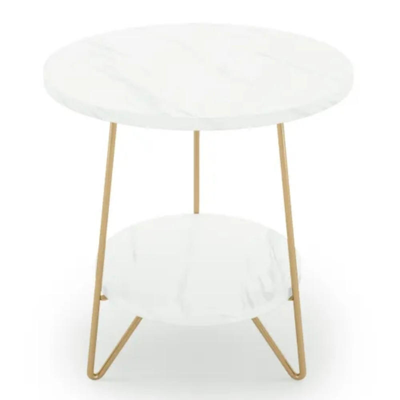 BEISTELLTISCH Weiß-Gold 48/48/55 cm - Goldfarben, Stein (48/48/55cm) - PANGIVO