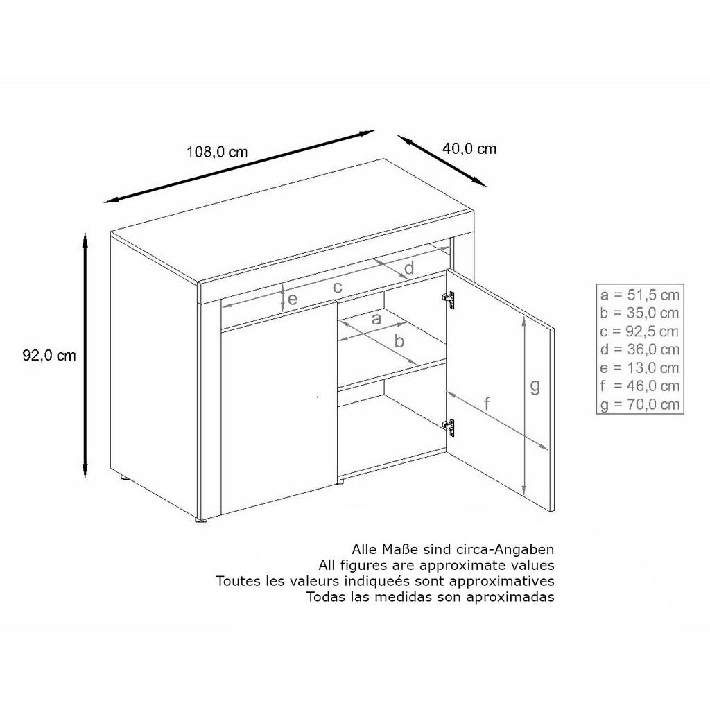 Thumbnail - Vladon Kommode, Schwarz Hochglanz, Holzwerkstoff, 108x92x40 cm, Wohnzimmer, Kommoden & Sideboards, Kommoden