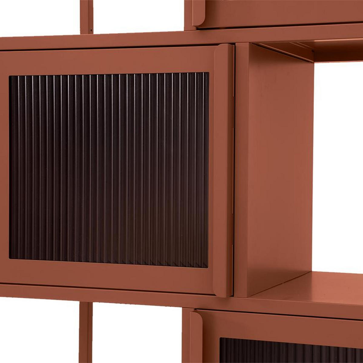 METALLREGAL H170cm 4 Türen 4 Fächer Terrakotta und Geriffeltes Glas KIARA - Terracotta, Metall (35/170/80cm) - Sicaan