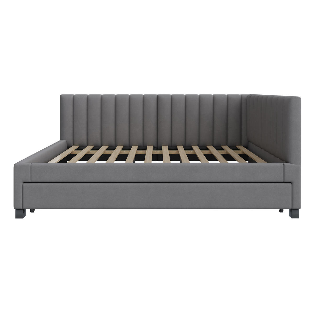 POLSTERBETT Einzelbett 140/200 cm aus Samt mit ausziehbarem Unterbett Grau - Grau, Leder (140/200cm) - Modenvie