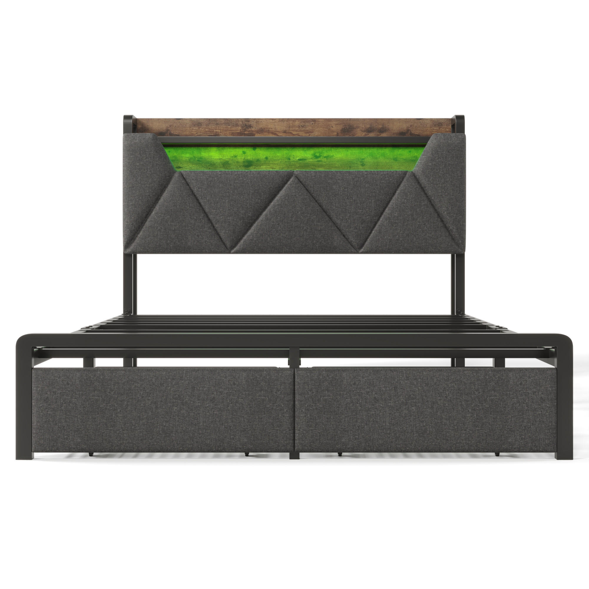 STAURAUMBETT 140/200 cm DE-00424, in Grau, Stauraum-Kopfteil und 2 Schubladen - Grau, Metall (140/200cm) - ComfortXL