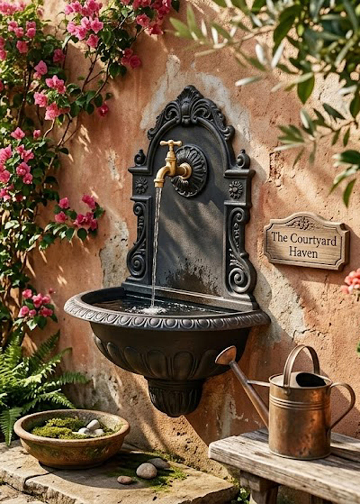 WASCHBECKEN Toro - Eleganter Wandbrunnen aus rostfreiem Aluguss - Farbe: grün - Grün, Metall (22/44/75cm) - TPFGarden