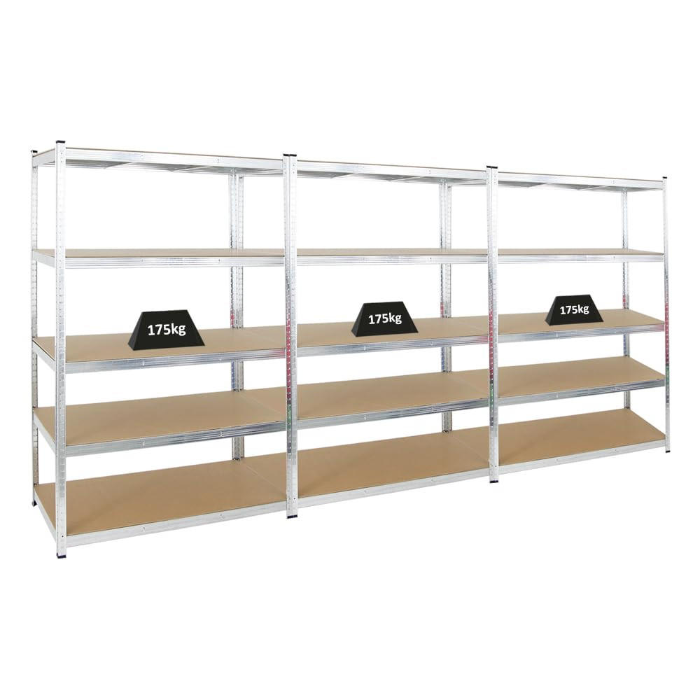 SCHWERLASTREGAL Ragnar 3er-Set mit 3x 180x120x60 cm Fachlast 175 kg Verzinkt - Silberfarben, Metall (360/180/60cm) - PROREGAL