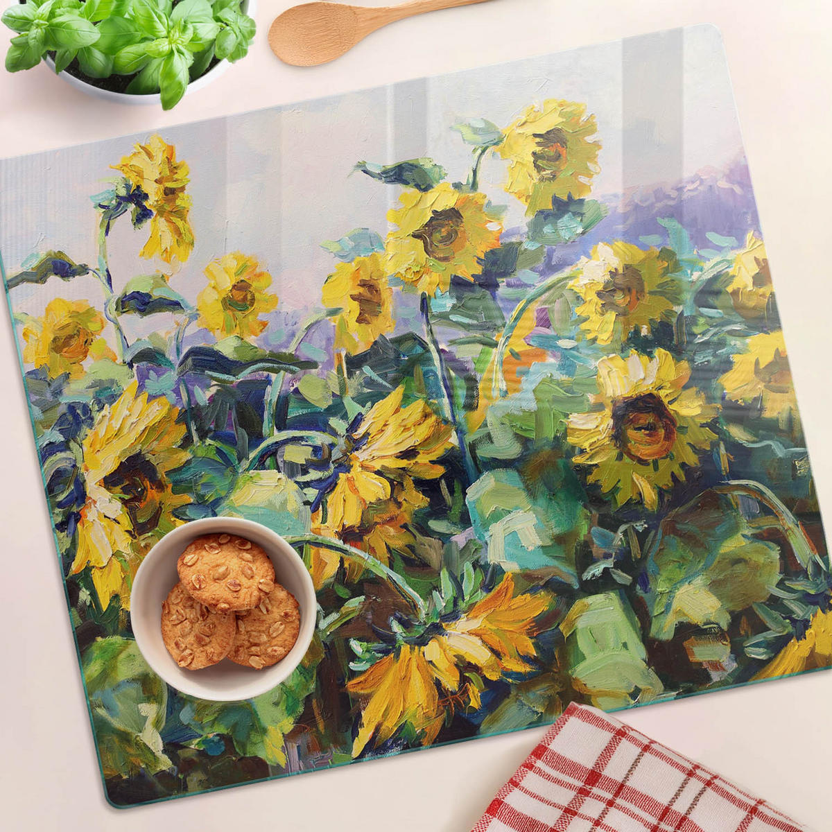 GLASPLATTE 60x52 cm Sonnenblumen - Gelb, Glas (60/0.4/52cm) - TULUP