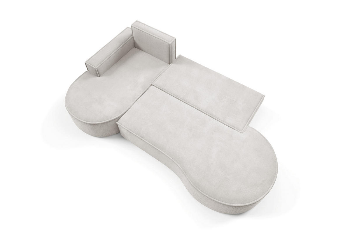 ECKSOFA MOLLY mit Schlaffunktion – Halbrund, freistehend, Liegefläche 140x207 cm, 3 Kissen, Abriamo-Stoff, 277x157x88 cm, Links Weiß - Creme, Holz/Textil (157/277cm) - DomoHome