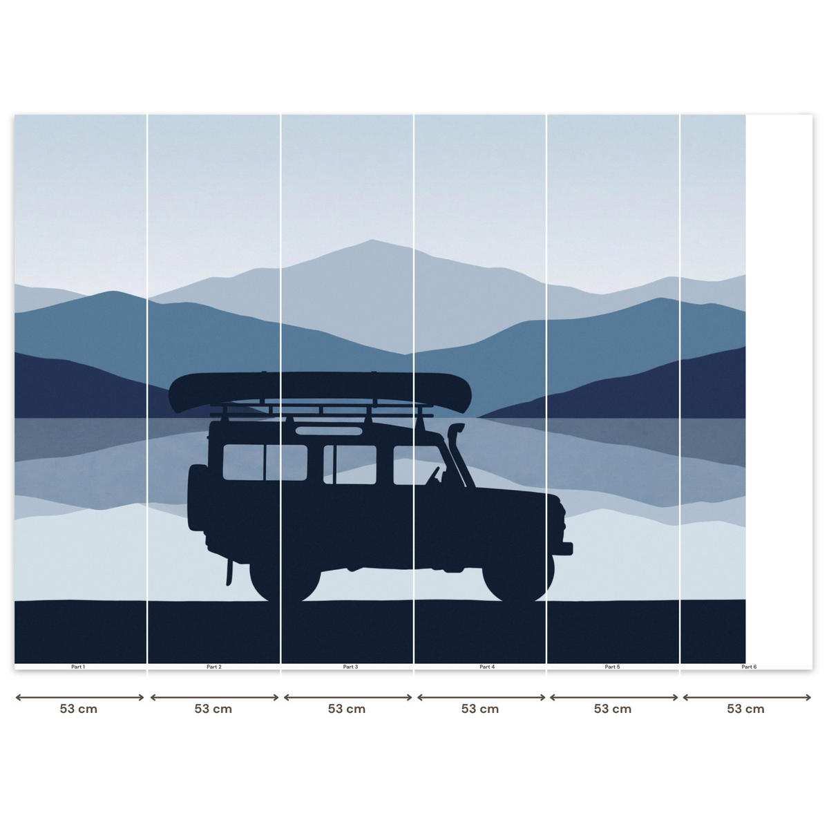 KINDERTAPETE - Auto - See - Berge - Blau - 280x200 cm - Blaugrau, Papier (280/200cm) - OnlyWow