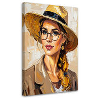LEINWANDBILD Porträt Frau mit Hut 80x120cm - Beige, Textil (80/120cm) - Feeby