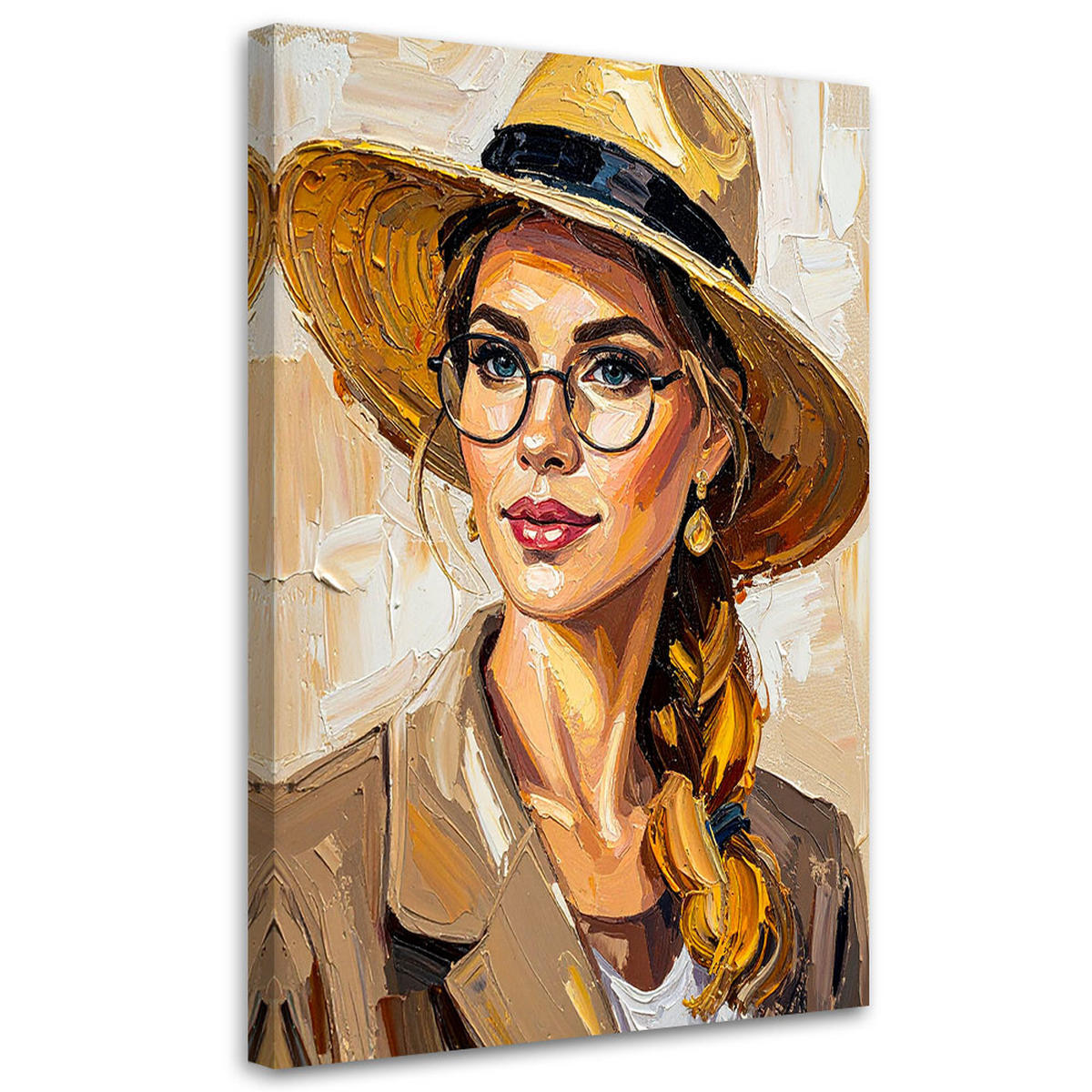 LEINWANDBILD Porträt Frau mit Hut 80x120cm - Beige, Textil (80/120cm) - Feeby