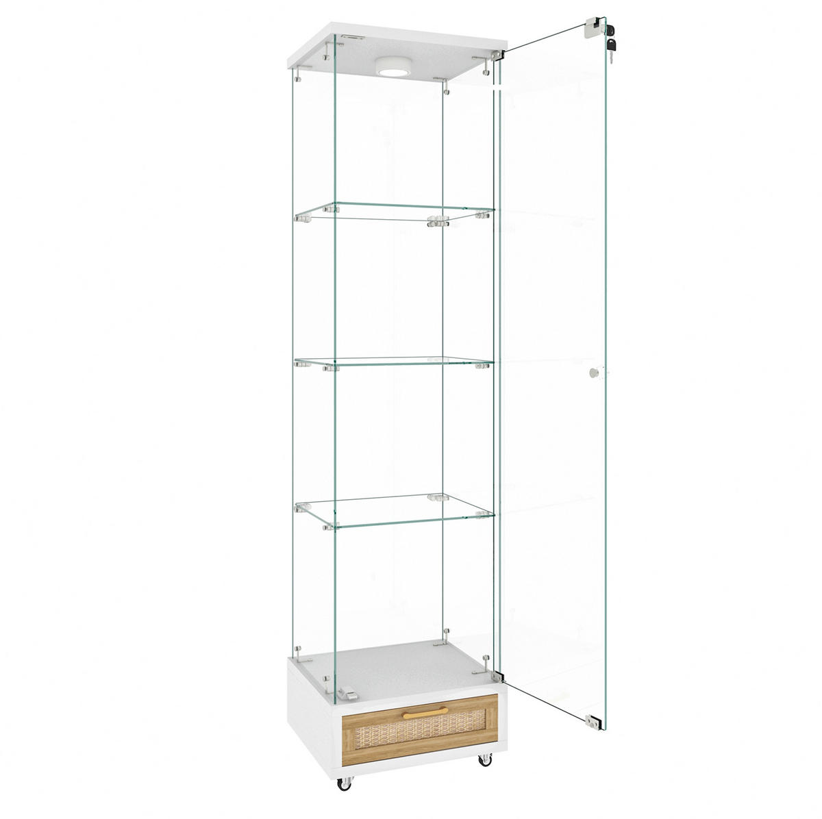 VITRÍNA 167/42,5/36,5 cm, MDF a sklo, biela, s LED osvetlením - biela, kompozitné drevo (42.5/167/36.5cm) - BEAOK