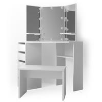 ECKSCHMINKTISCH Arielle Weiß 110 cm mit LED Beleuchtung und Bank - Weiß, Holzwerkstoff (110/141.5/54cm) - Vicco