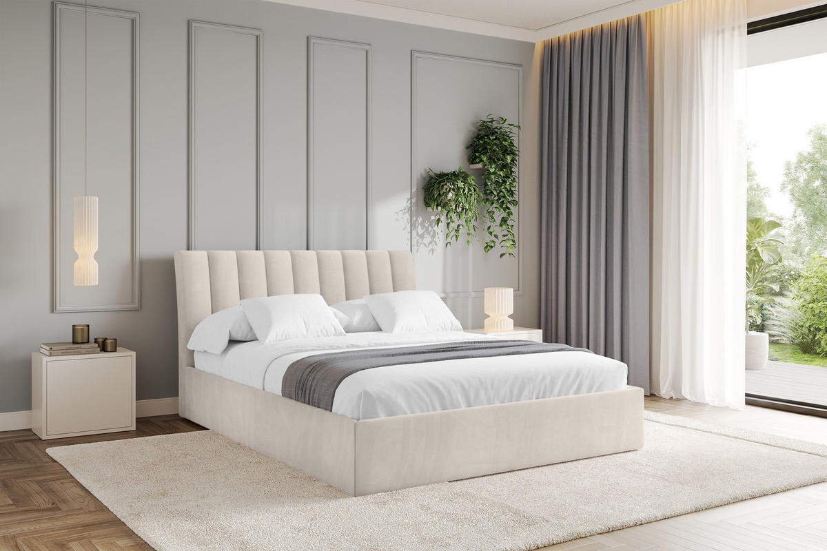 POLSTERBETT mit Bettkasten und Lattenrost, Boxbett ohne Matratze - ILAN 180x200 Beige - Greige, Holzwerkstoff/Textil (180/200cm) - ALTDECOR