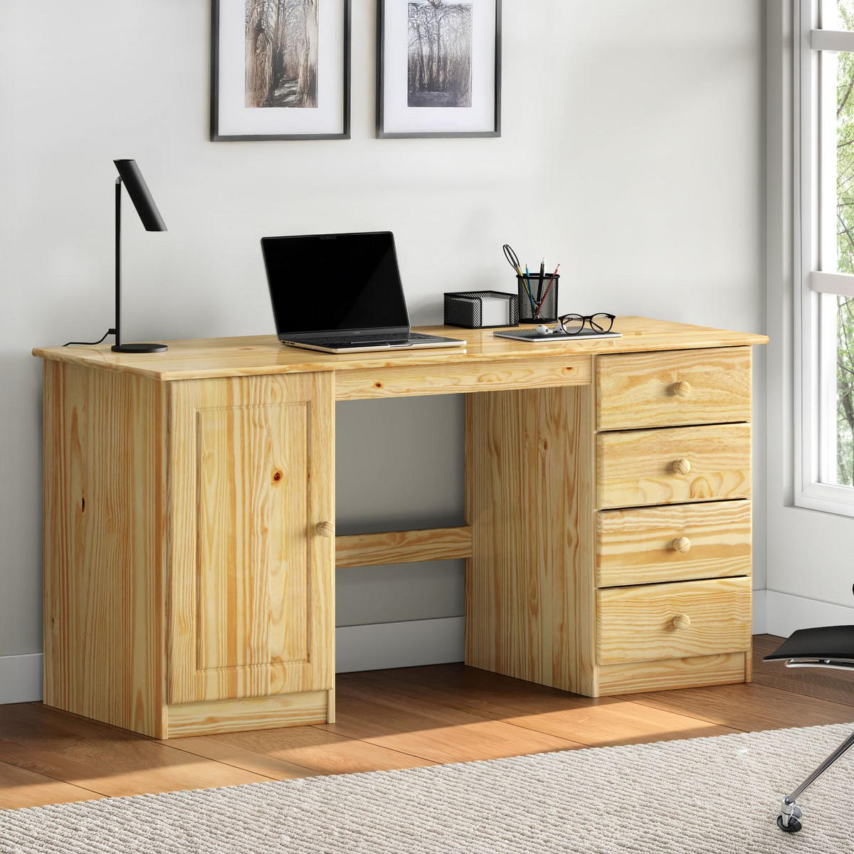 SCHREIBTISCH MANAGER natur - Naturfarben, Holz (54/145/73cm) - IDIMEX