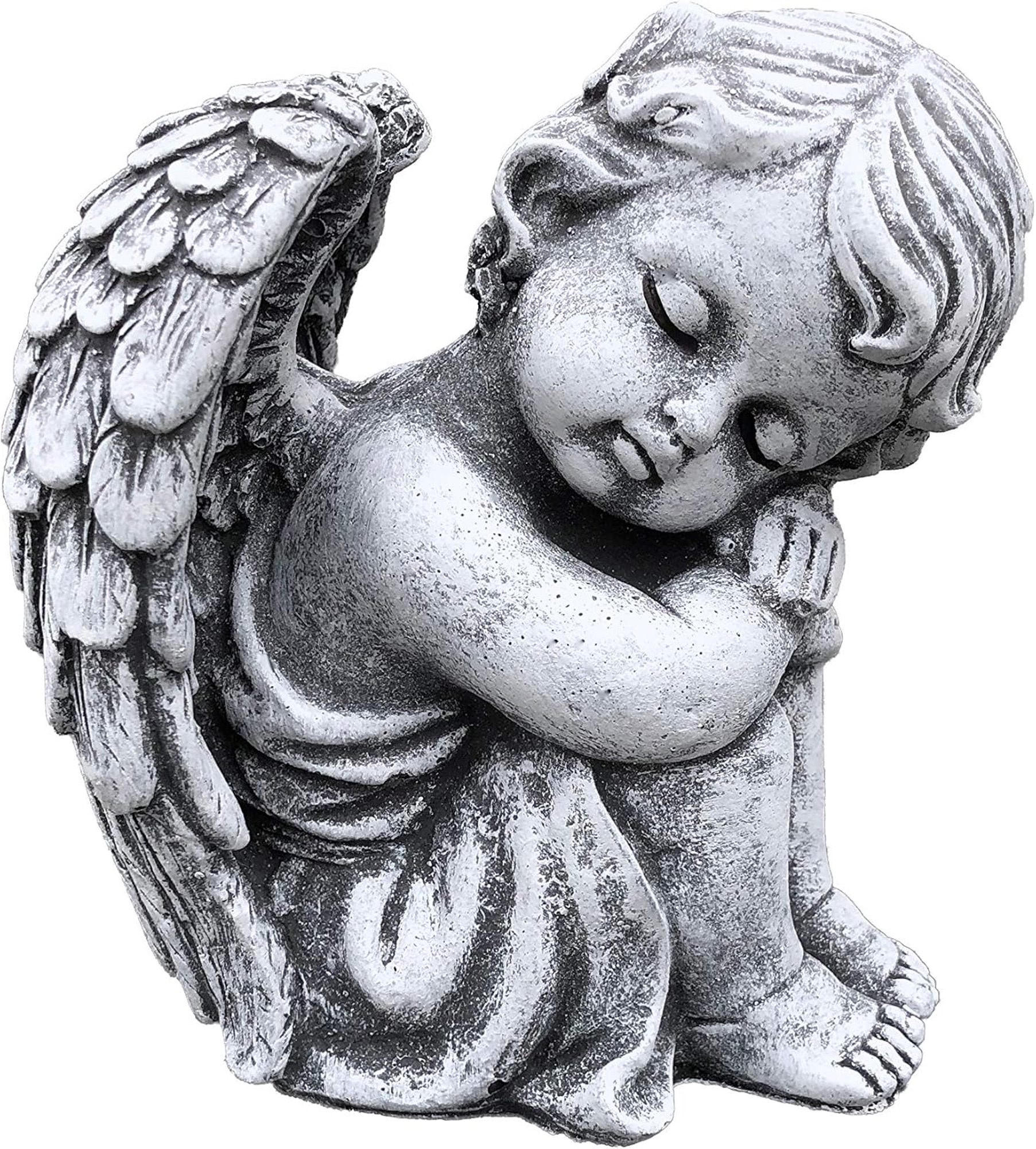 STEINFIGUR sitzender Engel, massiver Steinguss, Frostfest - Grau, Stein (11/15/15cm) - stoneandstyle