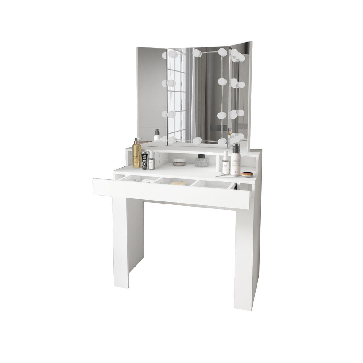 SCHMINKTISCH rechteckig Weiß 89,5/155/43,5 cm - Weiß Hochglanz, Holzwerkstoff (43.5/155/89.5cm) - ML-DESIGN