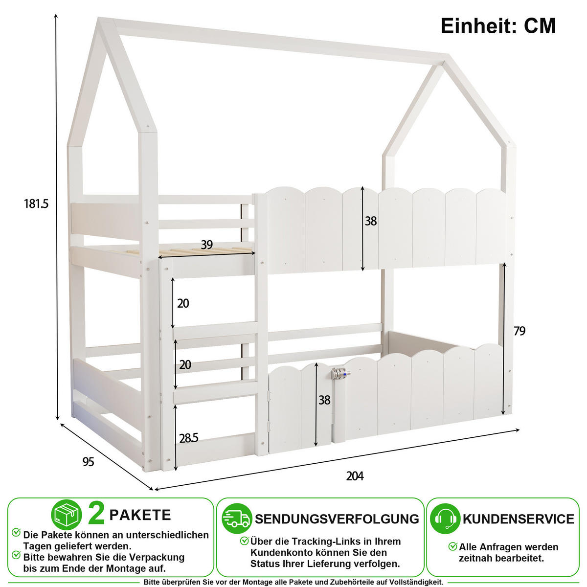 ETAGENBETT 90/200 cm in Weiß mit Klapptür und Lattenrost - Weiß, Holz/Holzwerkstoff (90/200cm) - CHICFURN