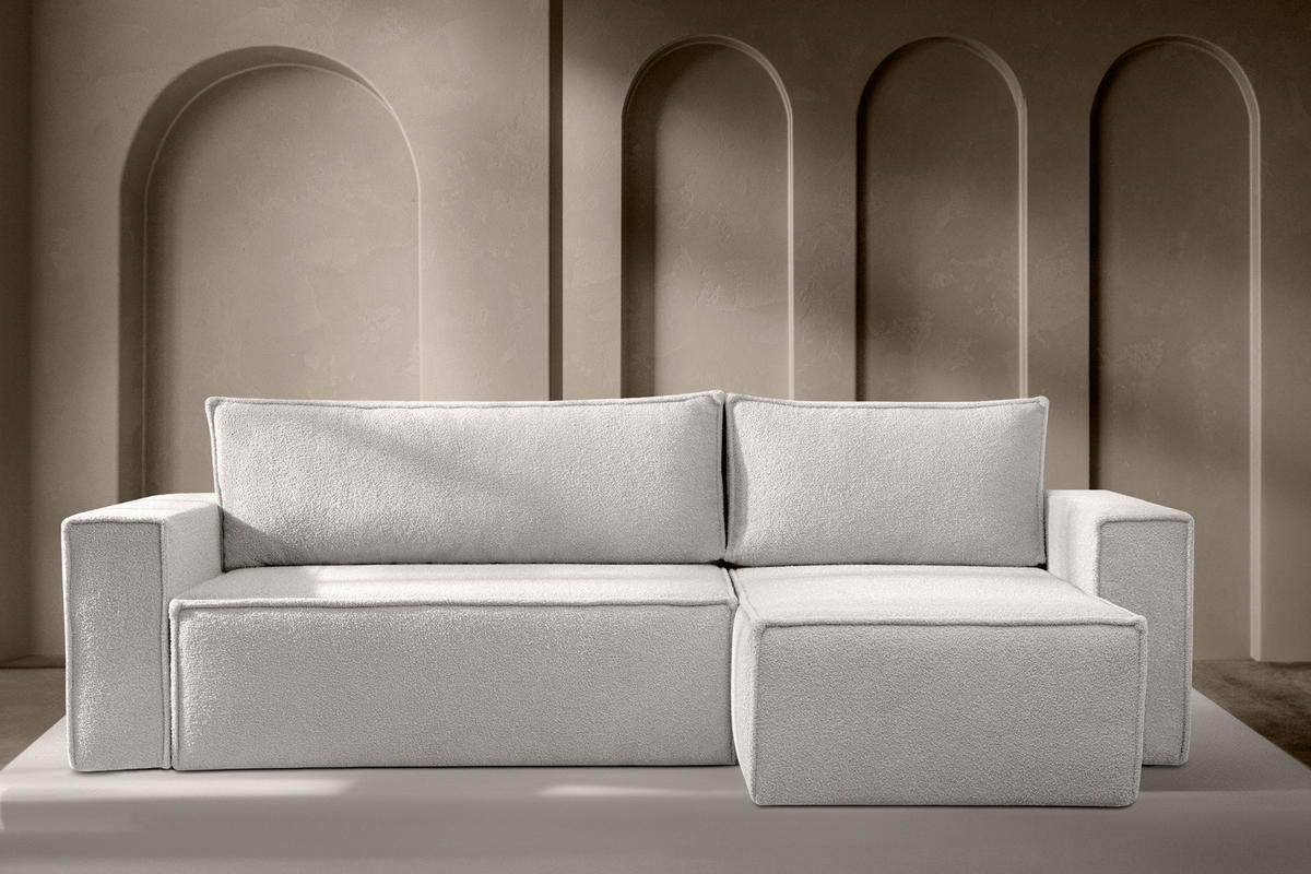 ECKSCHLAFSOFA-LINKS/RECHTS NAPI II in Pet Friendly Stoff, weiß - Weiß, Textil (262/148cm) - KONSIMO®