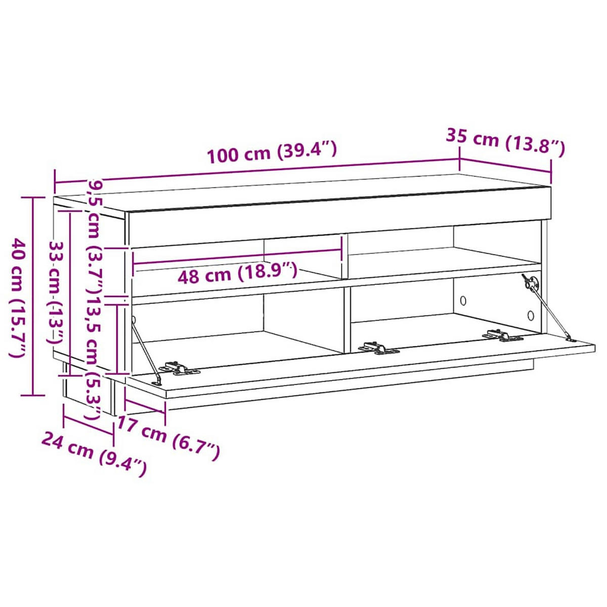 LOWBOARD mit Led-Leuchten 100/35/40 cm aus Holzwerkstoff in Schwarz - Schwarz, Holz (100/40/35cm) - vidaXL
