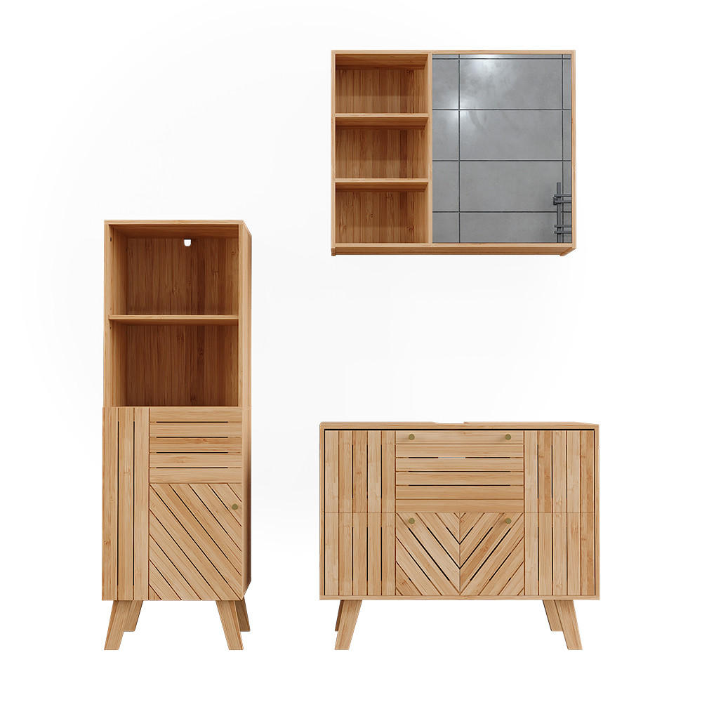 BADMÖBEL-SET Lucie Bambus 3 Teile - Grün, Holzwerkstoff (80/65/36cm) - Vicco