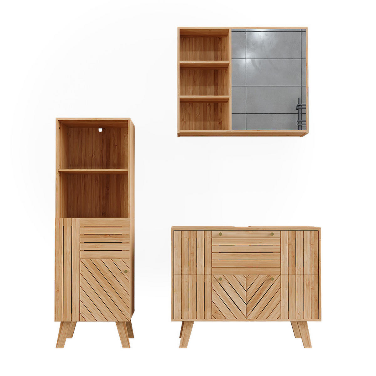 BADMÖBEL-SET Lucie Bambus 3 Teile - Grün, Holzwerkstoff (80/65/36cm) - Vicco