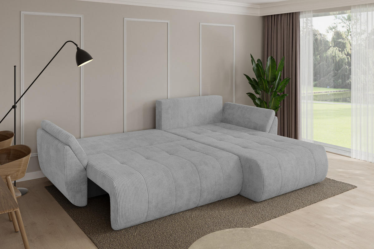 ROHOVÁ SEDAČKA s funkcí spaní, otoman vpravo TOKO-L 277x194x86 šedá manšestr - šedá/černá, kompozitní dřevo/textil (277/194cm) - ALTDECOR
