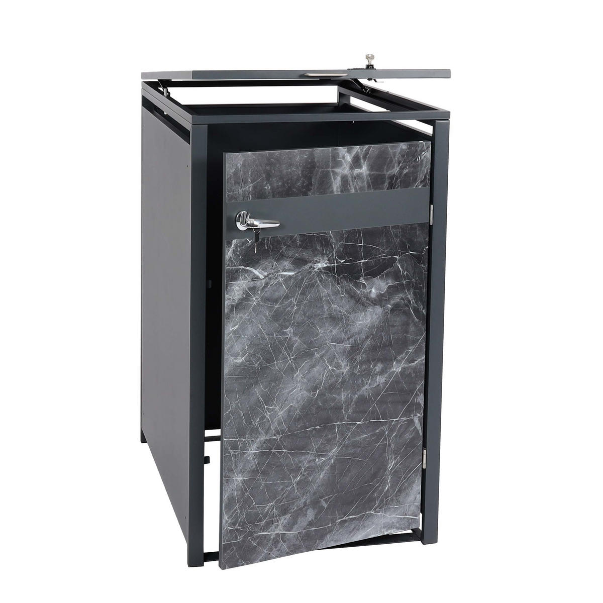 MÜLLTONNENBOX 1er 117x68x80cm Anthrazit Marmor-Optik dunkel - Creme, Metall (68/117/80cm) - PROREGAL