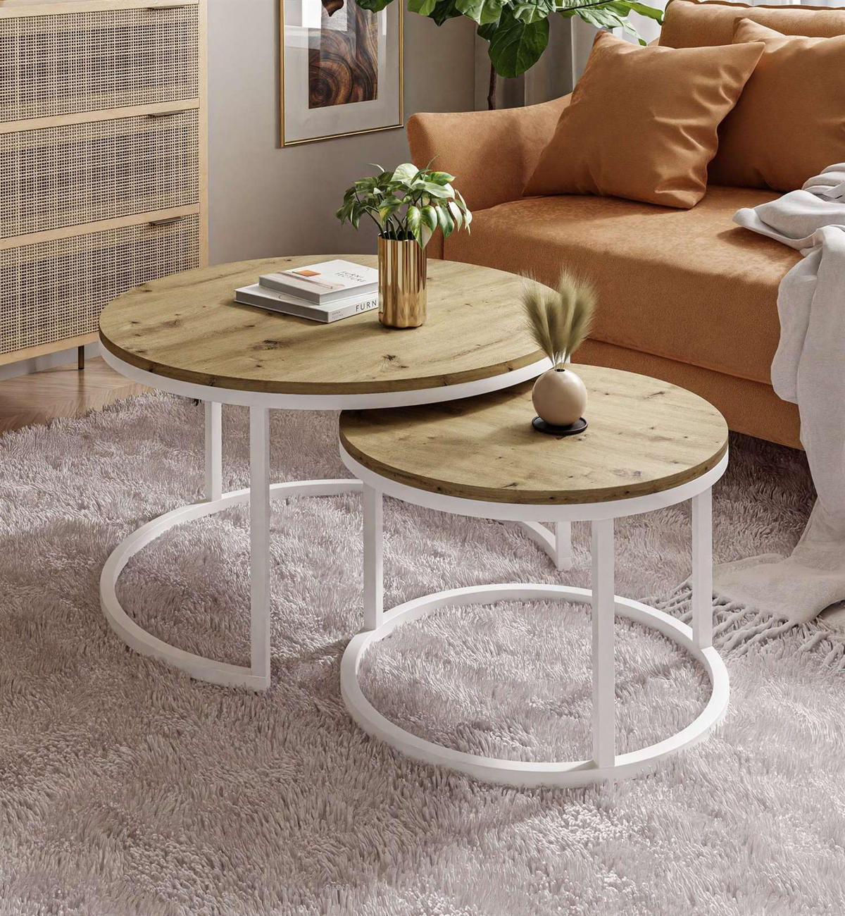 COUCHTISCH CIRI 2-in-1 Eichenholz Artisan - Weiß, Holzwerkstoff (80/80/48cm) - Lookway