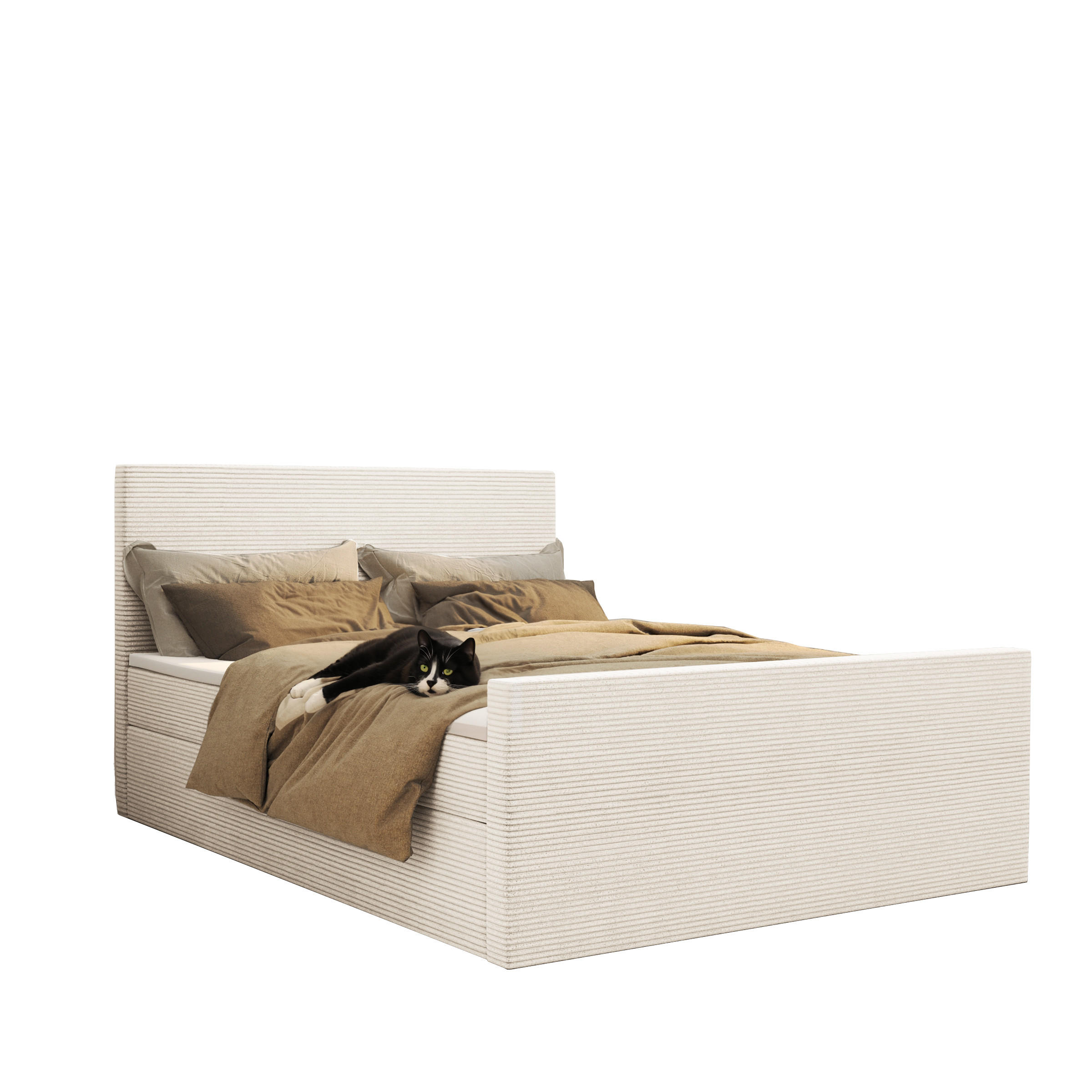 BOXBETT Mit Bettkasten Und Topper VIESTA Stoff Poso Ecru 180x200 cm H2-Pocket - Ecru, Holz/Kunststoff (180/200cm) - Kaiser Möbel