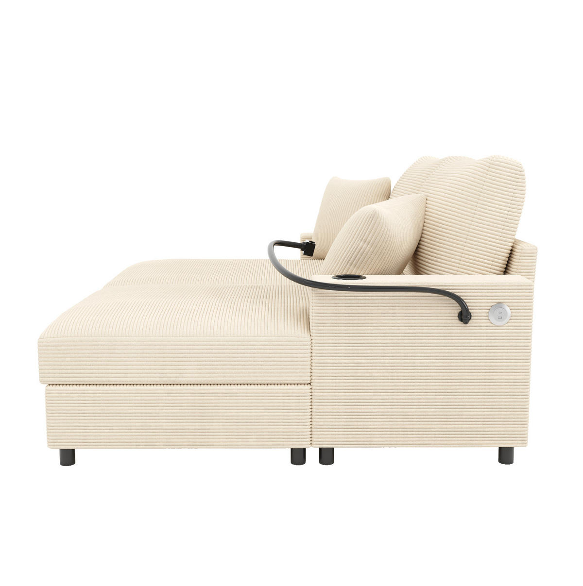 SCHLAFSOFA 163/140/82 cm in Beige – mit USB-Anschluss und Getränkehaltern - Beige, Textil (140/82/163cm) - BEAOK