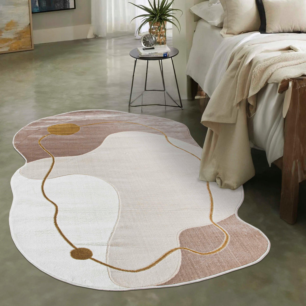 TEPPICH Beige Abstrakt - Kurzflor Unregelmäßig Unregelmäßige Form - Weiß Ecru Creme - 80 x 150 cm - Beige, Textil (80/150cm) - Mazovia