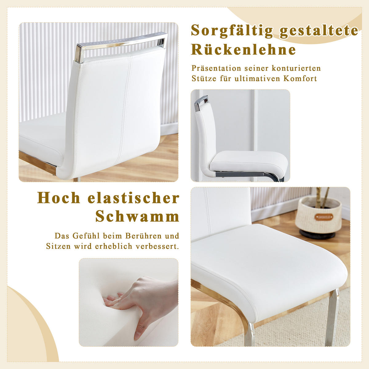 BARHOCKER 2er-Set Weiß mit PU-Leder und Fußstütze - Weiß, Metall (39/96.5/46.5cm) - PANGIVO