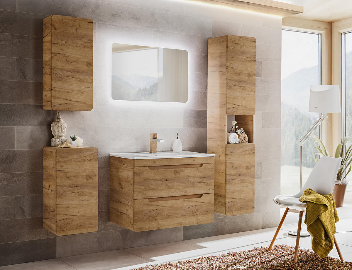 WASCHBECKENUNTERSCHRANK ARVIDA SZK8 Eiche - Eichefarben, Glas/Holzwerkstoff (80/59/46cm) - Komodee