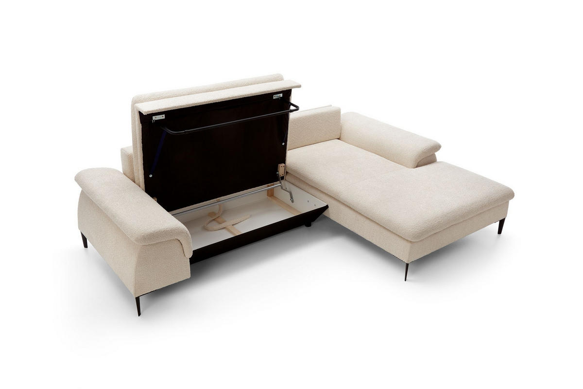 ECKSOFA BREZZA Beige Plüsch-Stoff mit Schlaffunktion - Beige, Holz (268/172cm) - MASSENO