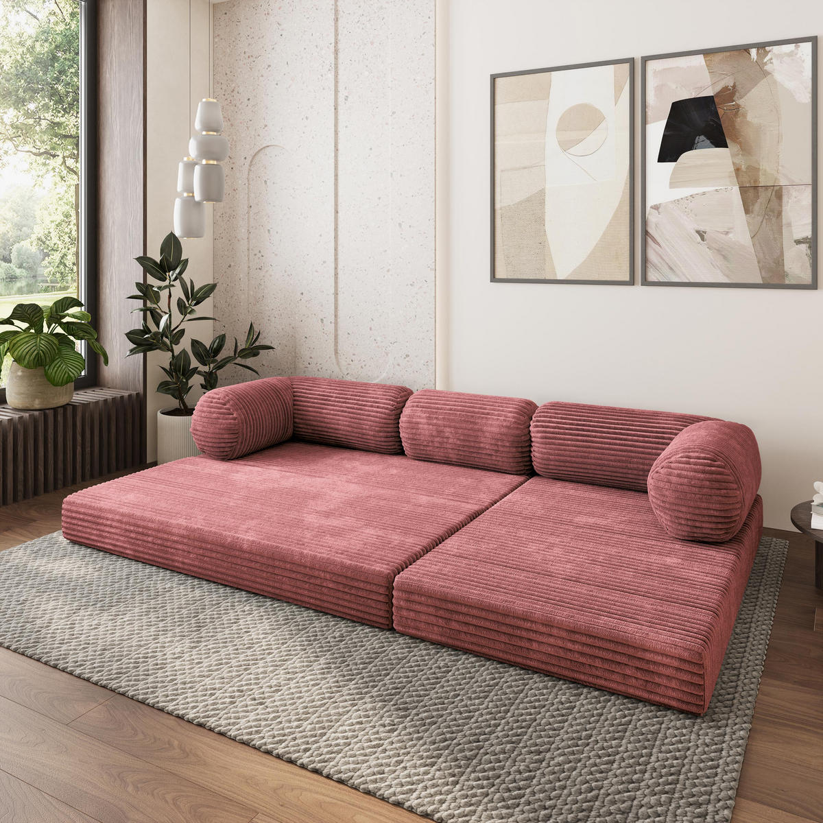 ROHOVÁ SEDAČKA ETERA modulární Boneless pohovka s funkcí spaní, starorůžová TILIA 62 - růžová, textil (270/160cm) - MASSENO