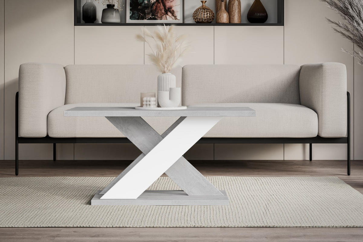 KAFFEETISCH 110x70x60 cm - Betonoptik K350 / Weiß - AOX - Weiß, Holzwerkstoff (110/70/60cm) - ALTDECOR
